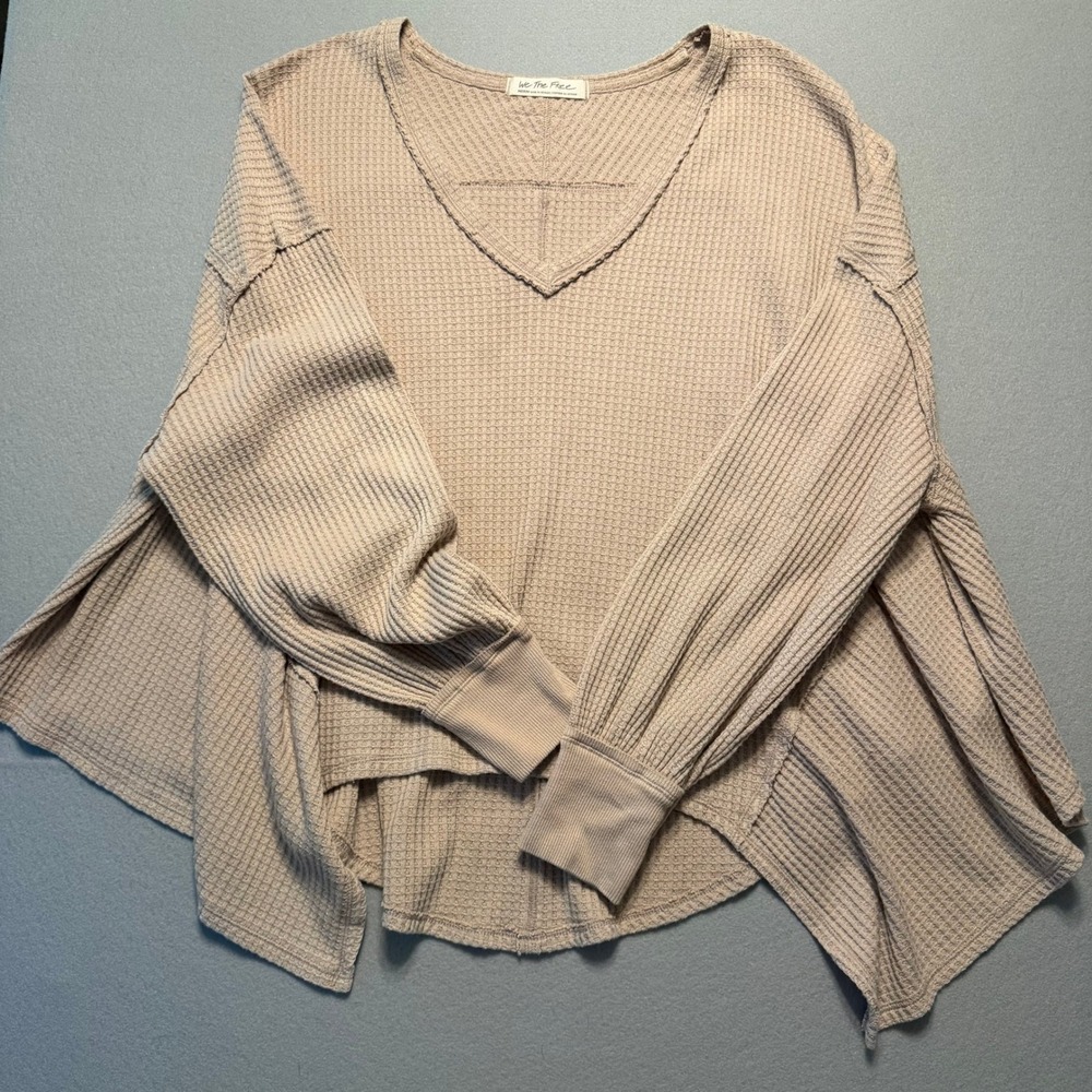 We The Free Free People Coraline Thermal Waffle Knit Top V-Neck Women Sz Medium